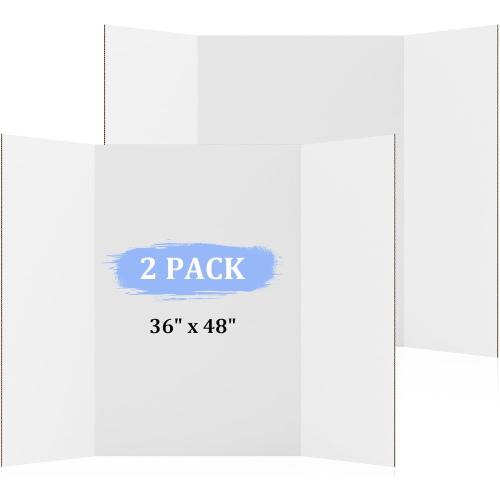 AKONEGE 2 Pack 36 x 48 Trifold Poster Board for Presentation, White Corrugated Cardboard Large Tri Fold Poster Board for Science Fair, Office & School Projects, Photo Displays, Exhibitions Event