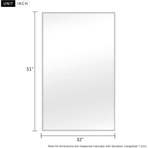 NeuType Full Length Mirror 51x32 Large Bedroom Floor Mirror, Aluminum Alloy Frame, Wall-Mounted or Leaning, for Living Room, Silver
