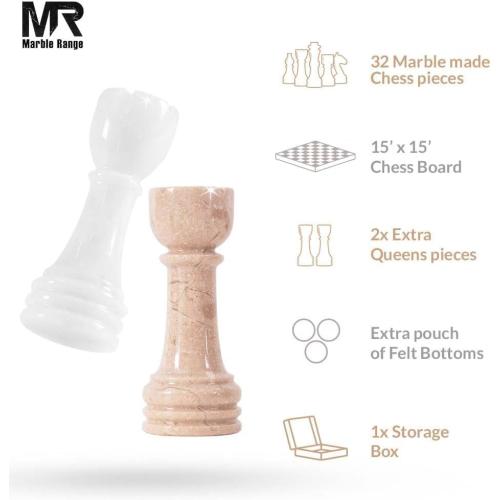 Marble Chess Set for Adults 15 Handmade Verona & White Board Game with 32 Chess Pieces, 2 Extra Queens & Storage Box, Luxury Travel Game – Elegant Home Décor
