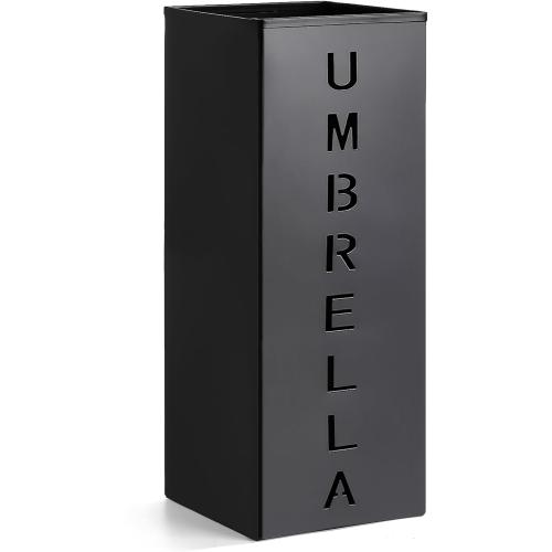 Hiceeden Square Metal Umbrella Holder, Free Standing Umbrella Rack Stand for Indoor Entryway, Umbrella Canes Walking Sticks Storage Bin for Office, Home, Hotel, Shop, 6.3 x 6.3 x 16.5, Black
