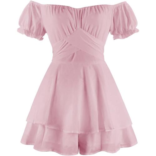Size Small Short romper for Womens Lantern Sleeve jumpsuit Ruffled Off Shoulder short