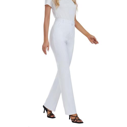X14 Regular iChosy Women's Stretchy Straight Leg Dress Work Pants Business Office Casual Slacks with Pockets White