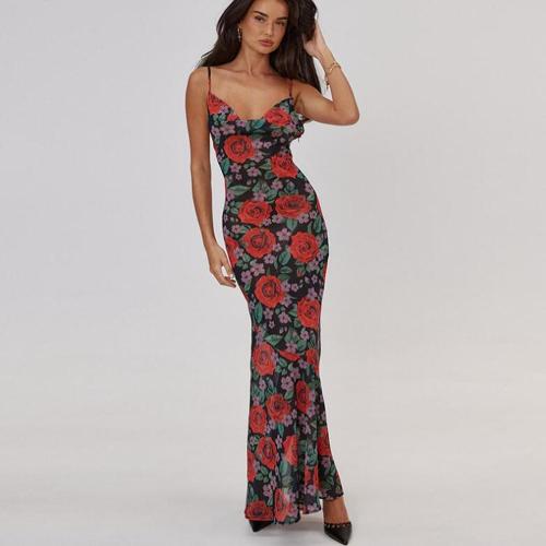 Women Y2K Floral V Neck Maxi Dress Sexy Sleeveless Lace Patchwork Long Dress Backless Flowy Beach Sundress