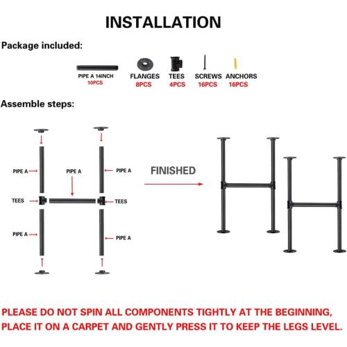 Industrial Pipe Table Leg Set,Metal Legs for Coffee and End Tables, Desks, Nightstand,2Pcs, 28 H × 14 W(Black)
