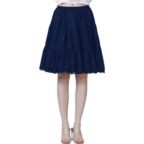 SiyL..BEAUTELICATE Women 100% Cotton Skirt 3 Tiered A-Line Retro Medieval Skirt