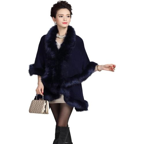 Helan Women's Faux Fox Fur Warm Luxury Cape Cloak Coat Fur Wrap Bridal Stoles Wedding Fur Shawl with Floral
