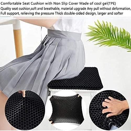 Gel Seat Cushion, for Long Sitting -Double Thick Gel Seat Cushion Breathable Honeycomb Chair Cushion with Non-Slip Cover for Office Chair Car, Wheelchair, Long Trips,Relief Sciatica Pain