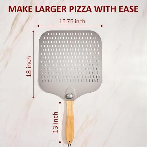 Pizza Peel 16 inch, Approx16 Wx 18 L, Aluminum pizza peel with Foldable Wood Handle and Storage Bag, Non-perforated