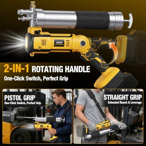 2-IN-1 Cordless Grease Gun for De-Walt 20V Battery, 12000PSI Electric Grease Gun Kit with Lock-On Trigger, LED Light, 39.4 Hose Work with Bulk &Cartridge Grease for Truck, Farm Equipment (No Battery)