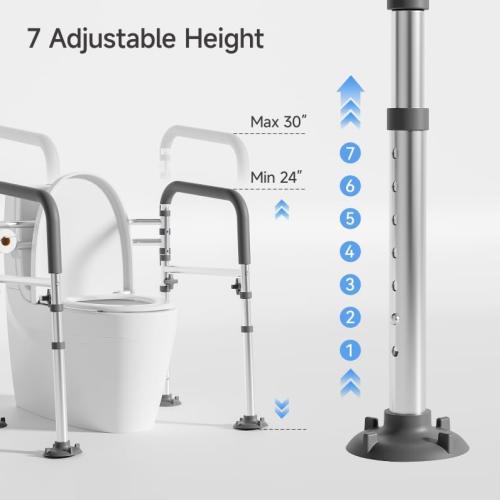 Toilet Safety Rails,Height-Adjustable Toilet Frame Width-Adjustable Toilet Handles Foldable Toilet Rail Provides Support for Seniors ， Pregnant ，Disabled （Gray）