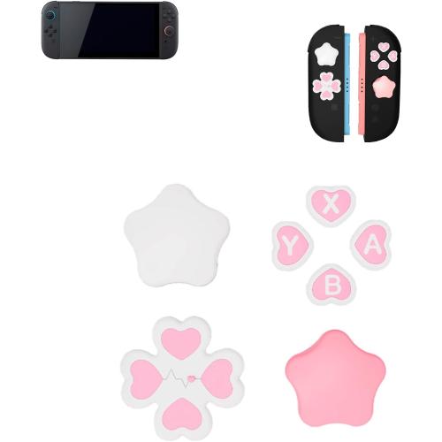 Silicone Joystick Caps for Nintendo Switch 2,WUNIAK Directional Silicone Colorful Button Covers Star Design, Non-Slip Keycaps and DIY Button Repair Kit,Pink and White Suit