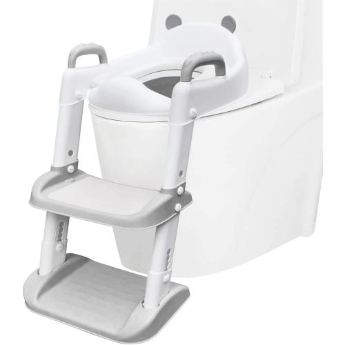 Potty Training Seat with Ladder Foldable Toilet with Splash Guard Non-Slip Potty Chair for Kids Toilet Seat with Step Stools (Gray)