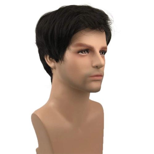 Aimole Mens Wigs Short Black Straight Hair Synthetic Full Wig(2 Black)