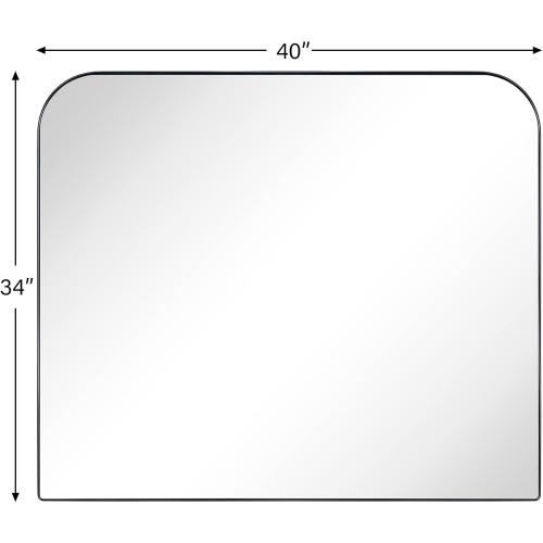 34x40'' Large Matte Black Arched Mantel Mirror Rounded Corner Wall Mirror for Bathroom, Living Room or Powder Room