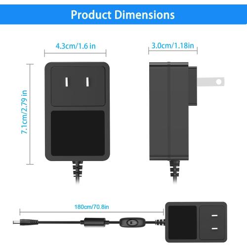 TKDY 24V 1.5A DC Power Supply Cord, fit for DC 24V 1.5A 1A 0.5A LED Light Strip, 24 Volt Light Diffuser, and More, 100-240V 50/60hz 36W 24W Power Adapter with 5 Tips (Not for Charging).