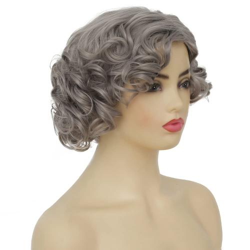 Grey Short Curly Wig for Women Finger Wave Wigs Natural Heat Resistant Synthetic Hair for Daily Costume Party Halloween Wig