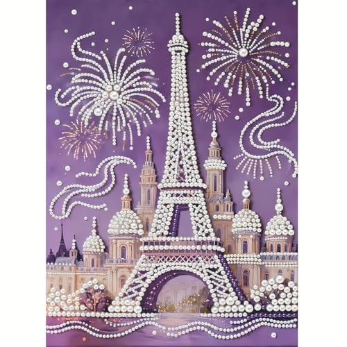 GEMFAMILY Diamond Art Painting Special Shaped Kits for Adults, Eiffel Tower Pearl Diamond Painting Kits for Adults Beginner,DIY 3D Pearl Diamond Dots Gem Art Craft for Home Decor 12 x 16 inch