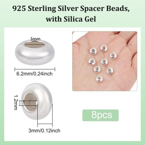 BENECREAT 8pcs Stopper Beads 925 Sterling Silver Spacer Bead 6mm Clip Stopper Charms Rondelle Bead with Silica Gel for DIY Bracelet Necklace Jewelry Making Accessorie