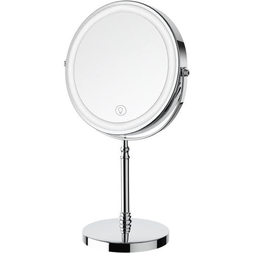 Lighted Makeup Mirror, 3000 mAh Rechargeable Double Sided Magnifying Vanity Mirror with 3 Colors, 1x/10x, 360° Rotation , Brightness Adjustable Magnification Cosmetic Light up Mirror, Women Gift