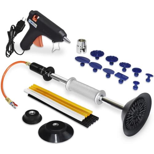 FIRSTINFO A1501USY6 Pneumatic Dent Puller Kit- Vacuum Suction/Slide Hammer/Glue Gun, Sticks, and 10 Puller Tabs
