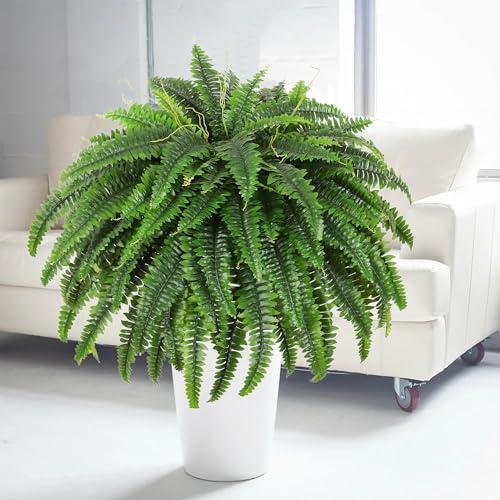 49inch Single Silky Artificial Boston Fern Bush, 49Inch Large Artificial Ferns for Outdoors, Large Faux Ferns Artificial Plants,Suitable for Decorating Office, Living Room Faux Greenery,95Branches