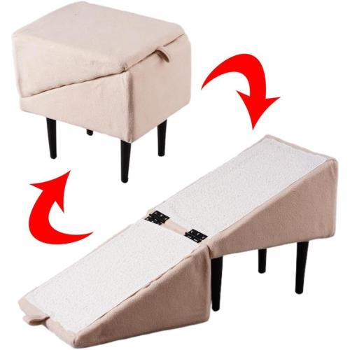 Color beige Dog Ramp for Couch, 2-in-1 Convertible Wooden Home Step Stool Dog Ramp Stairs, Doggie Ramp for Dogs Cats Or Pets Footrest