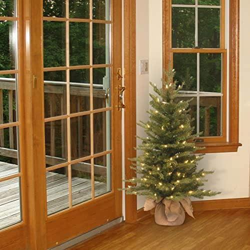 National Tree Company 3 ft Pre-Lit Nordic Spruce Mini Artificial Christmas Tree, 100 Clear Lights, 363 Tips, Burlap Base, Green