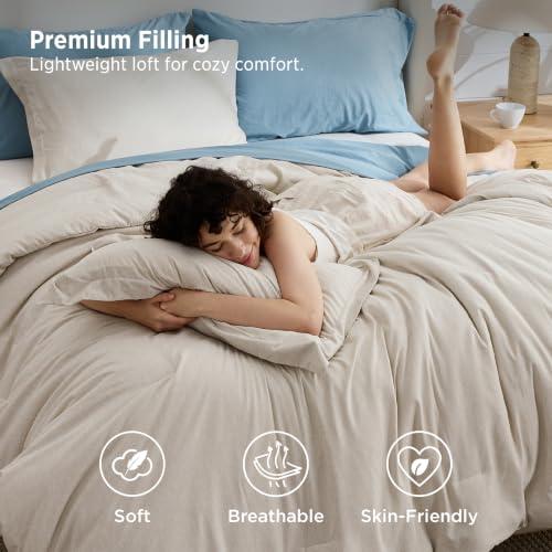 Bedsure Queen Comforter Set - Beige Soft Bedding for All Seasons, Cationic Dyed Bed Set, 3 Pieces, 1 Queen Size Comforter (90x90) and 2 Pillow Shams (20x26 2)