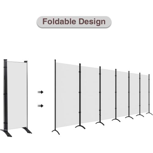 Room Divider, 6 Panel Room Dividers and Folding Privacy Screens, 6FT Partition Room Office Wall Divider for Separation 200 W Fabric, Portable Freestanding Room Divider Wall (White)