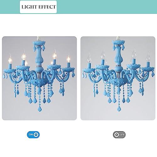 Blue Classic Crystal Chandelier, Vintage Candle Pendant Light Fixture, 6 Lights Hanging Light, Adjustable Island Lights for Bedroom Foyer in Blue