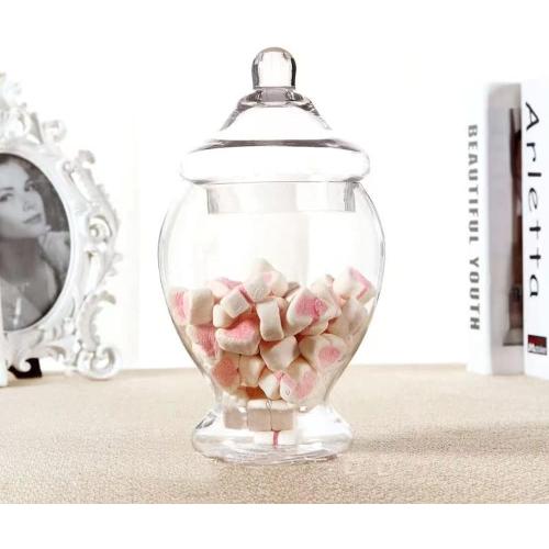 Glass Apothecary Jars 45 Ounce Decorative Candy Cookie Jars ，Clear Elegant Storage Jar with lids Canisters Sets for the Kitchen Wedding Home Centerpiece Candy Buffet Set of 2