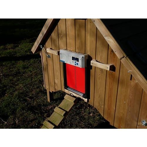 ChickenGuard Red AIO Automatic Chicken Coop Door & Solar Kit Bundle | Solar-powered automatic chicken door bundle with timer/light sensor, anti-pinch and weather-resistant anti-lift aluminum door
