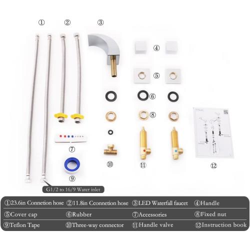 SKOWLL Polished Chrome Deck Mount Bathroom Faucet, 2 Handle Modern LED Waterfall Vanity Sink Faucet, 8 Inch Widespread Lavatroy Sink Faucets