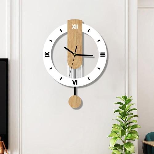 Modern Wooden Decorative Wall Clock with Pendulum, Minimalist Silent Non-Ticking Quartz Battery Operated,Roman Numeral Large Wall Clock for Living Room, Bedroom, Kitchen, Office