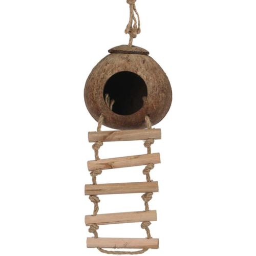 Brown Hide with Ladder Natural Fiber Hanging Birdhouse Shells Breeding Nest for Parrot