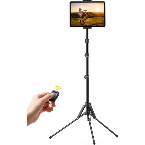 Lamicall Tablet Floor Tripod Stand - 64.9 Tablet Holder Mount with Adjustable Height for Stream/Watching with Bluetooth Remote, Gifts for iPad Pro 12.9/11 Mini, Air, iPhone, 4.7-13 Devices