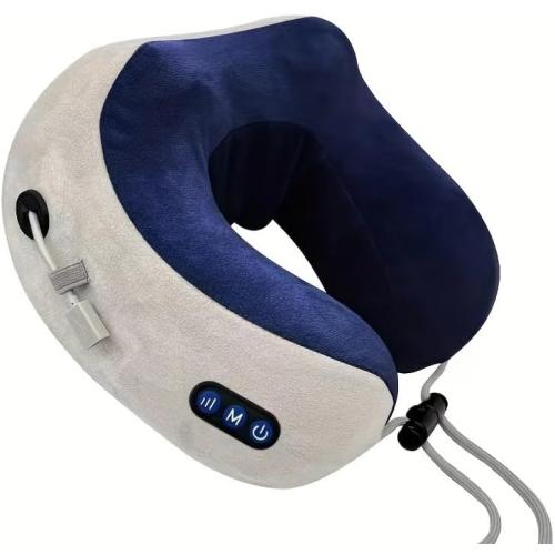 white and blue Multifunctional Neck Electric Masage U-Shaped Pillow: Simulates Hand Masage on The Neck, Recreating a Real Massage Experience (Dark Blue)