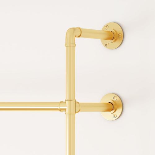ORSENIGO Industrial Pipe Clothing Rack, Heavy Duty Metal Clothes Rack with Double Rods for Hanging Clothes, Wall Mount Space-Saving Garment Display Rack (Single, Gold)