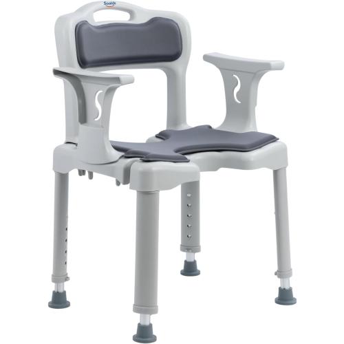 Shower Chair for Narrow Bathroom, Bath Stool for Elderly Disabled Adults, with Arms Back Cushion & Seat Cutout, 300 lbs Capacity, Fits 5ft Standard Tub and Small Shower Stall (Grey, Standard)