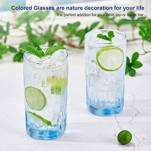 Solid Color Drinking Glasses Set of 6, 13.5 OZ Wind-blown Ripples Glass Tumbler Glassware for Water, Juice, Different Options for Home, Restaurant, Hotel, Bar, Blue