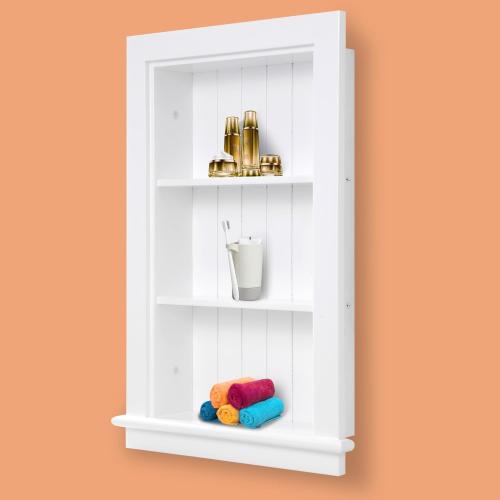 Medicine Cabinet Recessed, Wall Niche, Bathroom Wall Cabinet, 3-Tier, Between Studs Shelving for Drywall, White