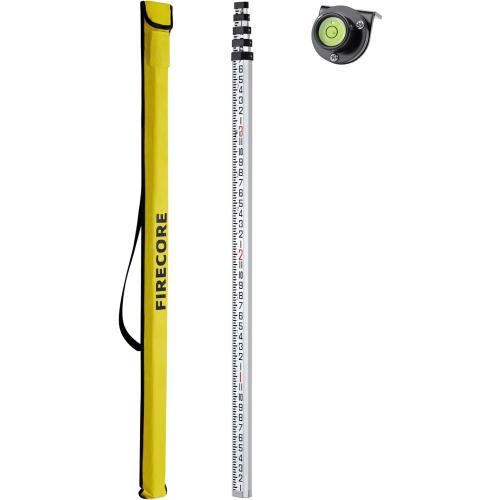Firecore 16-Foot Aluminum Grade Rod - 10ths, 5 Sections Telescopic with Bubble Level-FLR500B