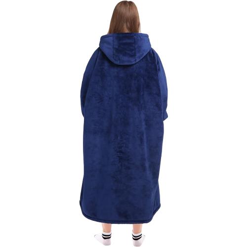 Waitu Oversized Wearable Blanket Sweatshirt Gifts for Women and Men, Soft Sherpa Blanket Hoodie with Sleeves and Pocket, Warm Body Blanket Robe - Navy