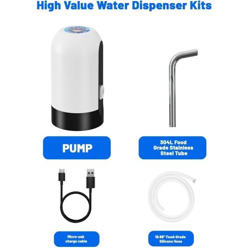 Myvision Water Dispenser for 5 Gallon Bottle,Portable USB Charging Electric Water Pump, Drinking Water Jug Pump for Home, Kitchen, Living Room, Office,Camping,Universal for 3-5 Gallon (White)