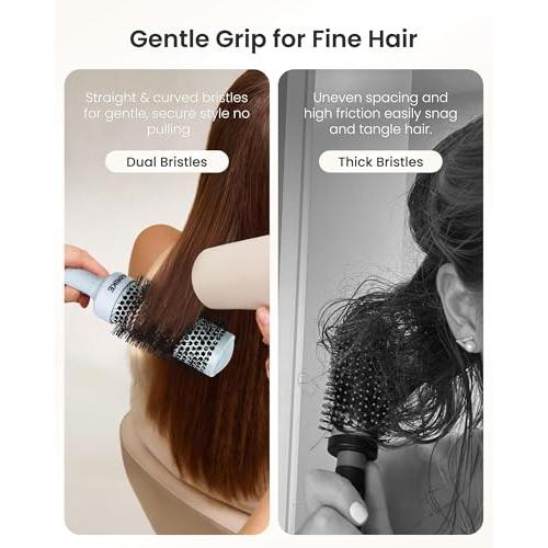 AIMIKE NaturaVol Round Brush for Blow Out,Nano Thermal Ceramic-Coated Round Hair Brush for Fine Hair,Fast Blow Dry for Smooth Salon-Style Finish at Home,Adds Volume,Teal (1.7Barrel,2.5with Bristles)