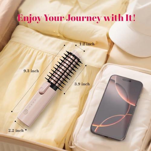 CARESKY® Cordless Curling Iron Brush, Portable Travel Curling Iron with Safety Lock, Rechargeable Heated Round Brush with 200 Million Negative Ions, 1 1/5 inch Battery Hair Curler Brushfor Styles