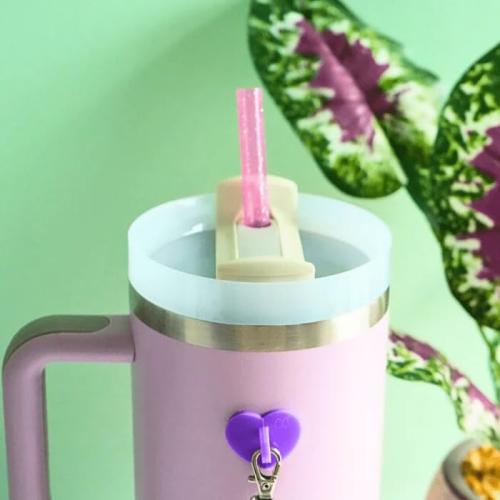 CharCharms Replacement Straws for Tumblers - Pack of 6 Glitter Plastic Straws for 40oz Tumbler with 10mm Diameter, BPA Free, 12'' Reusable Cup Straw, Dishwasher Safe Straw - red, green, and gray.