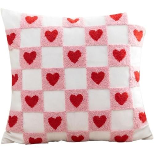 Valentines Pillow Cover 18x18 Inch - Embroidered Day Red White Hearts Design Throw Decorations Soft Cushion Case Home Decor for Couch, Sofa, or Bed(G,2pcs)
