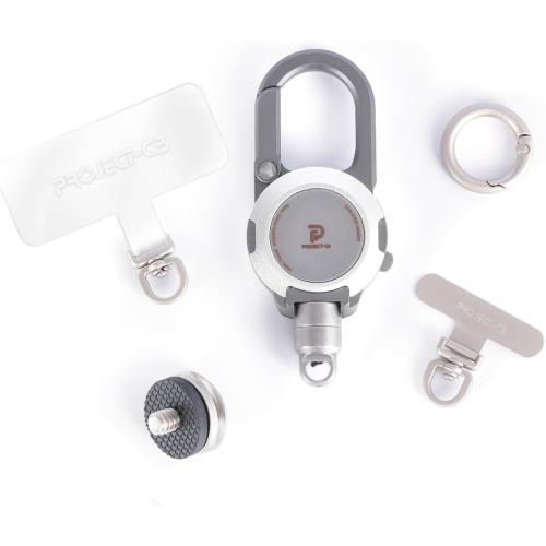 Retractable Reel with Phone Tether Tabs, Magnetic Aluminum Cord Reel for Phone & Pocket 3, Outdoor Gear, ID Badge, Key Holder (Silver)