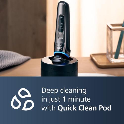 Black & Grey Philips Norelco Shaver Series 9000, Wet and Dry Electric Shaver, with Lift & Cut Shaving System and SenseIQ Technology, Pop-up Trimmer, Cleaning Pod, Charging Stand and Travel Case, Model S9987/85